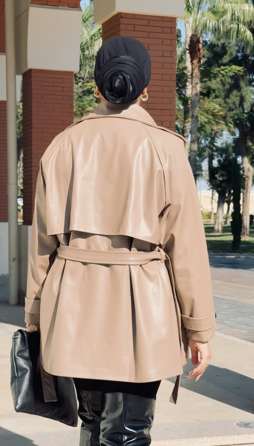 Leather Trench Jacket - Cafee