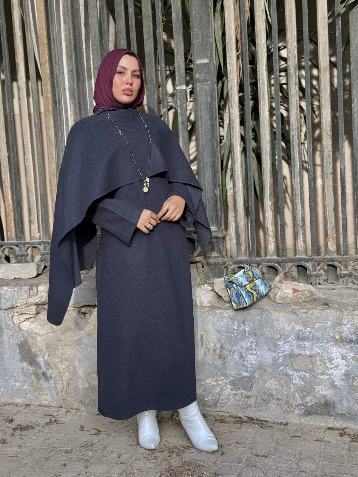 Cozy Cape Dress - Navy
