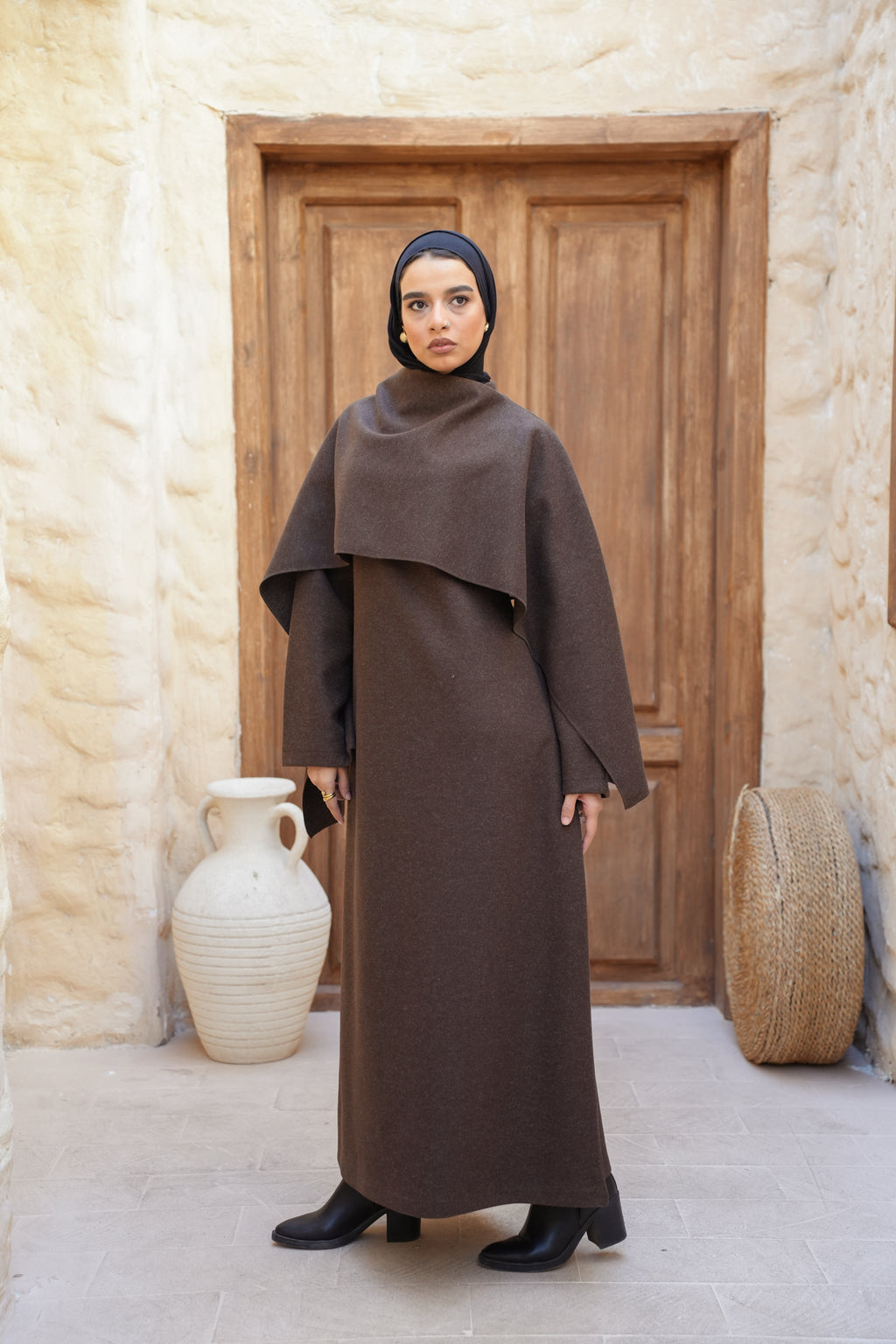 Cozy Cape Dress - Brown