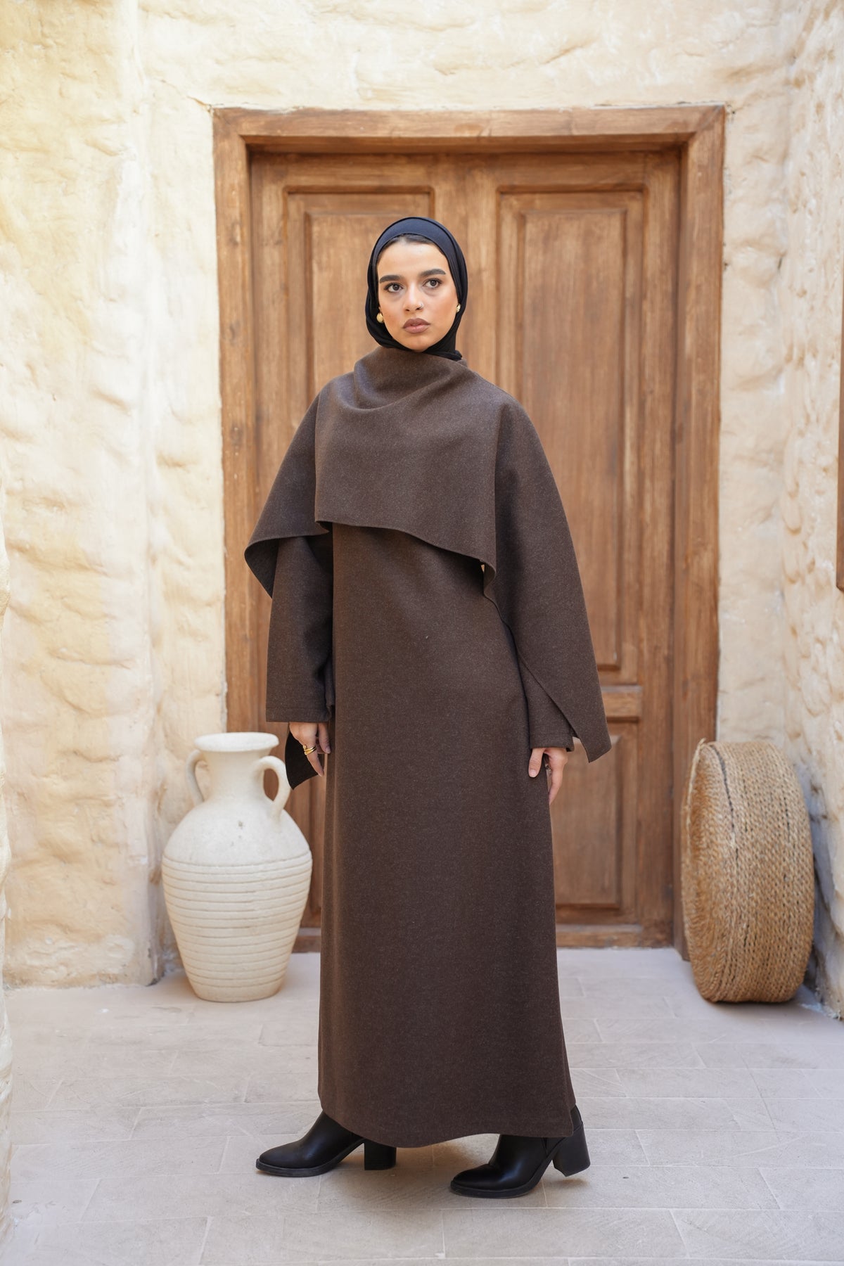 Cozy Cape Dress - Brown