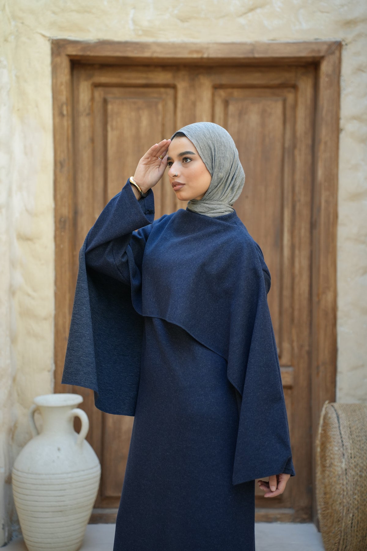Cozy Cape Dress - Navy