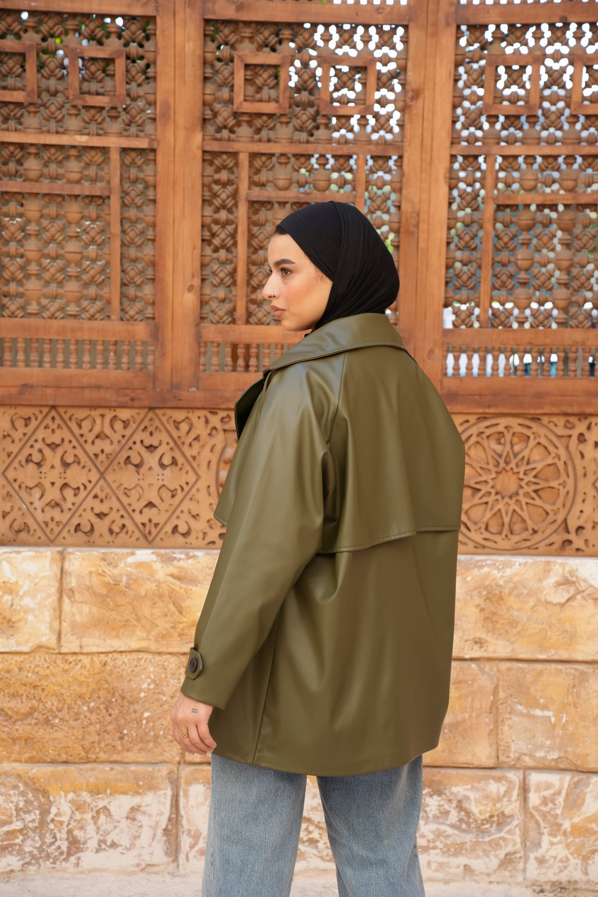 Leather Trench Jacket - Olive
