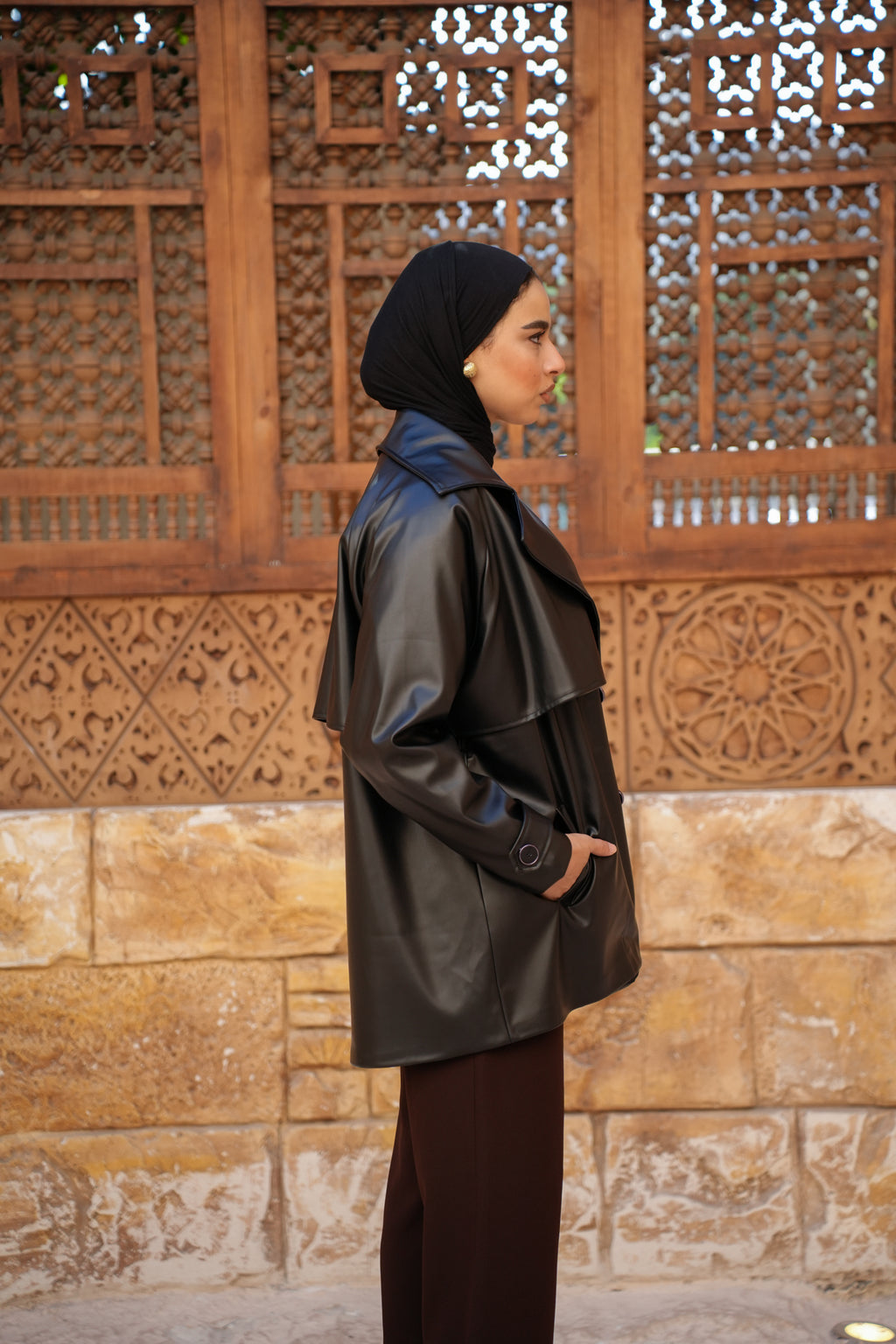 Leather Trench Jacket - Black