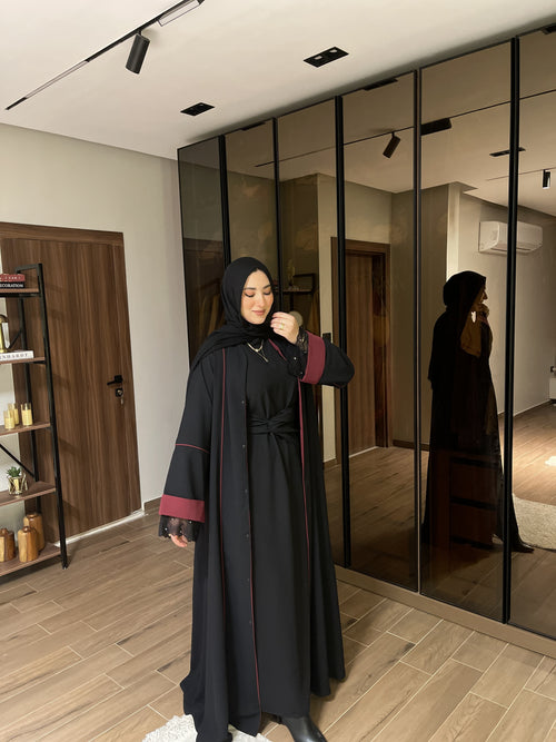 Burgundy Lace Abaya