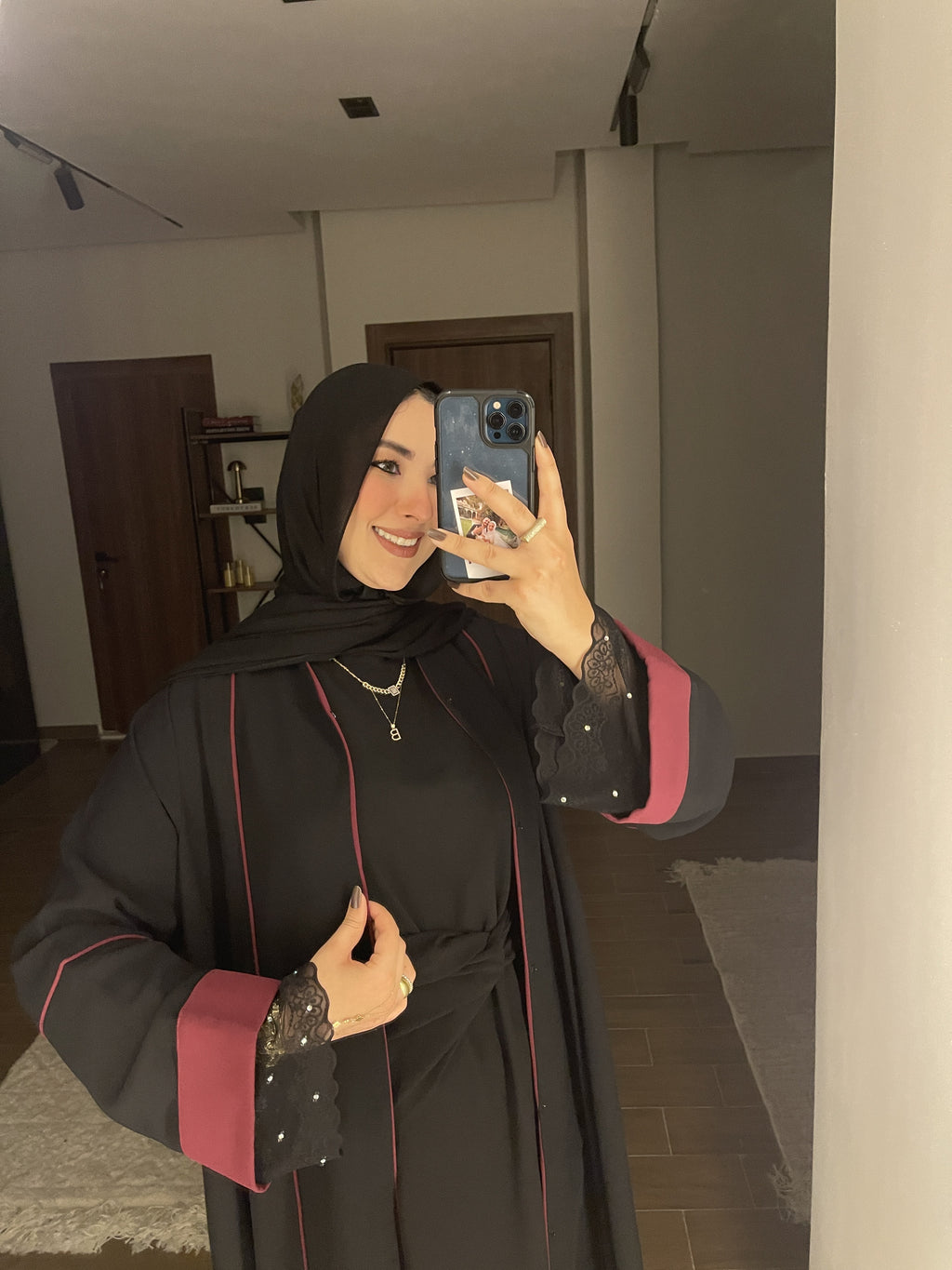 Burgundy Lace Abaya