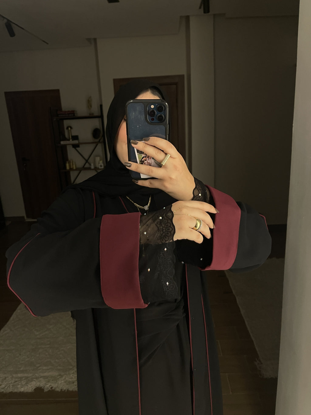 Burgundy Lace Abaya