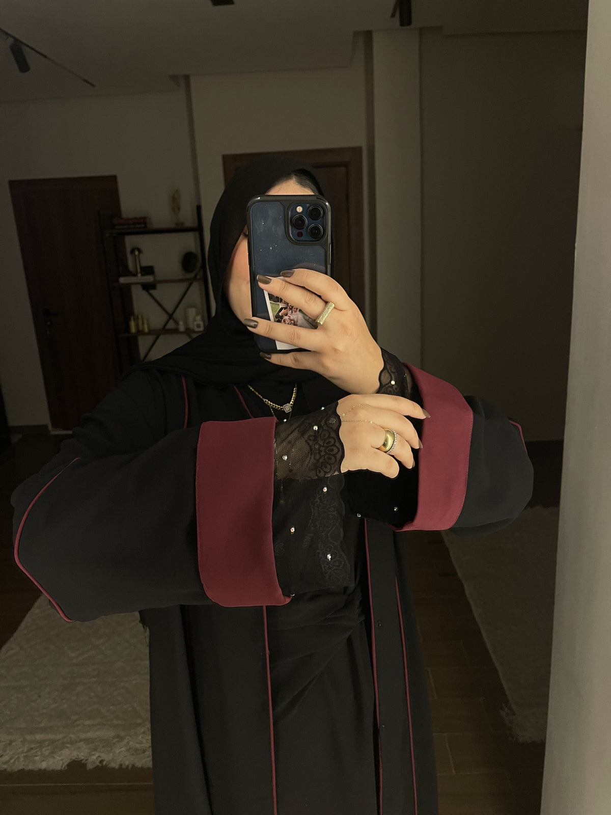 Burgundy Lace Abaya
