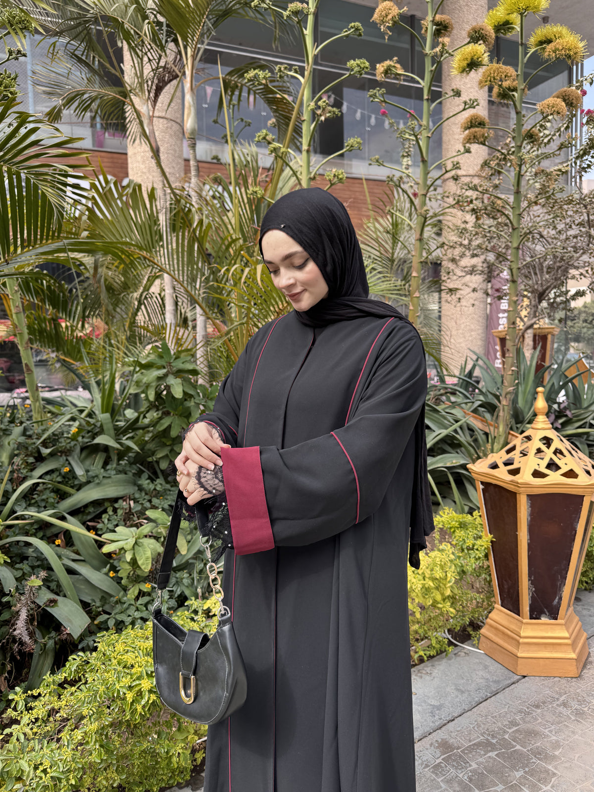 Burgundy Lace Abaya