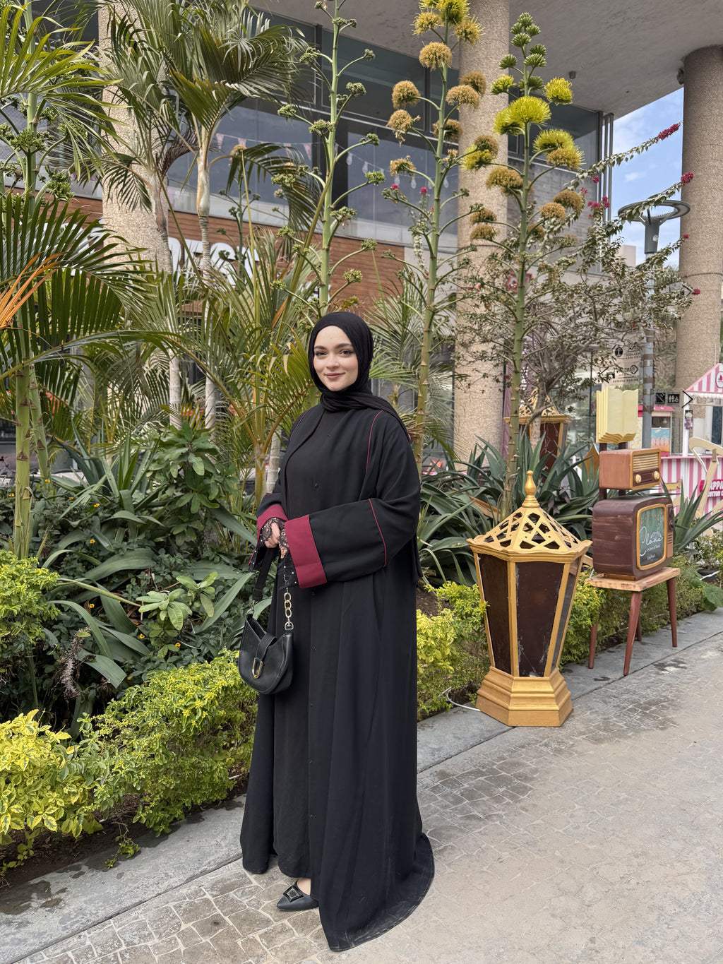 Burgundy Lace Abaya