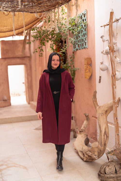 Cozy Minimal Wool Coat - Burgundy
